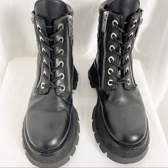 3.1 Phillip Lim Kate Lug Sole Double Zip Leather Combat Moto Boots Black Size 6 - Picture 3 of 10